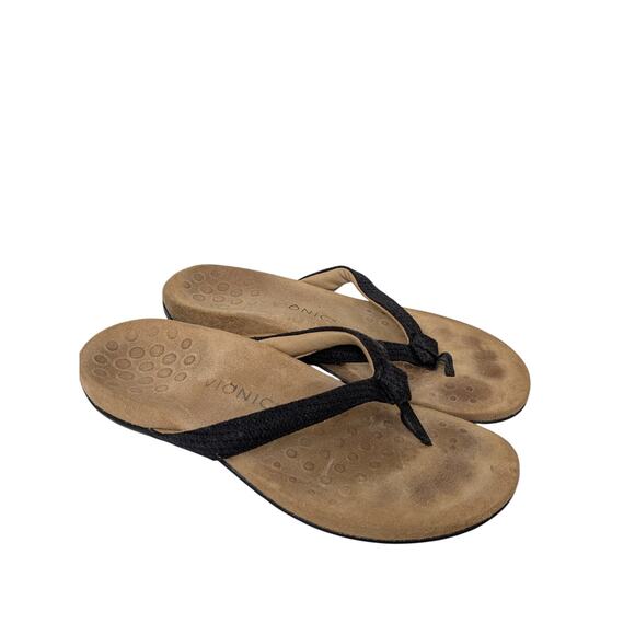 Vionic Mattie Supportive Slip Resistant Flip Flops Black Tan Womens Size 9.5 - Picture 1 of 8